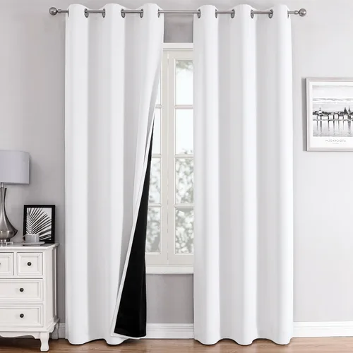 Vista 66 de ChrisDowa Cortinas 100% opacas de 63 pulgadas de largo para dormitorio con forro negro, 2 capas gruesas totalmente opacas con aislamiento térmico
