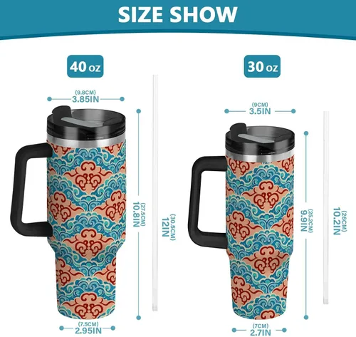 Vista 3 de Botellas de agua reutilizables al vacío con diseño de nube de cultura china, tapa a prueba de fugas y pajita, taza de té decorativa para agua, té