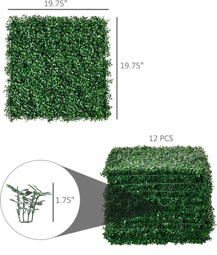 Vista 7 de Outsunny 12 piezas de 20 x 20 pulgadas cuadradas de plantas de privacidad artificiales con protección UV; imitación de hierba de Milán para muro