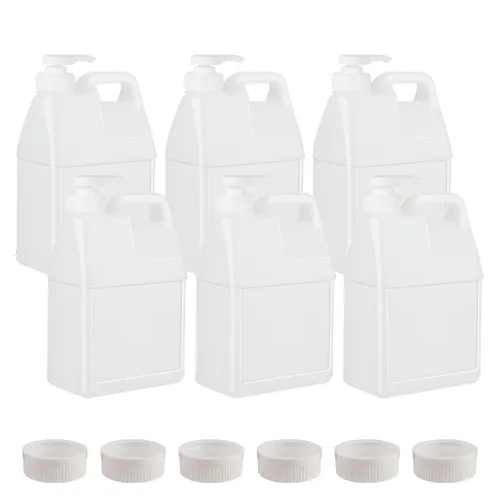 Vista 7 de Paquete de 6 jarras de plástico transparente de 64 onzas con tapas, recipientes de almacenamiento de agua con mango ergonómico, recipientes