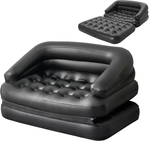 Vista 8 de Sofá cama inflable para camping, flotador de piscina, colchón flocado al aire libre con reposabrazos, tamaño matrimonial