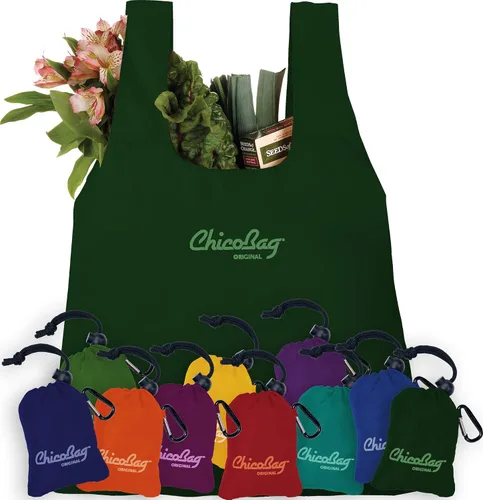 Vista 5 de ChicoBag Bolsa de comestibles reutilizable compacta original con bolsa adjunta y clip de mosquetón, perfecta para compras, viajes, organización