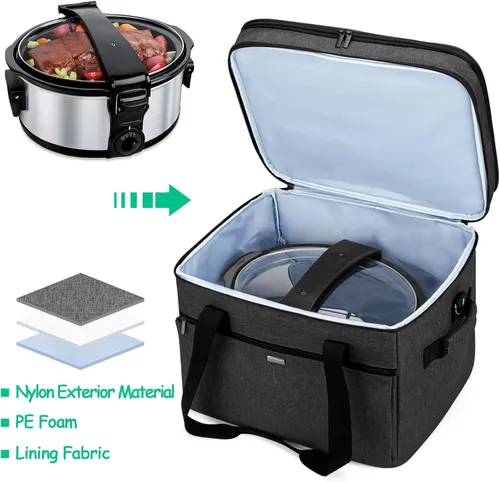 Vista 2 de YARWO Bolsa de viaje grande para olla de cocción lenta compatible con Crock-Pot/Hamilton Beach de 8 a 10 cuartos de galón, doble capa