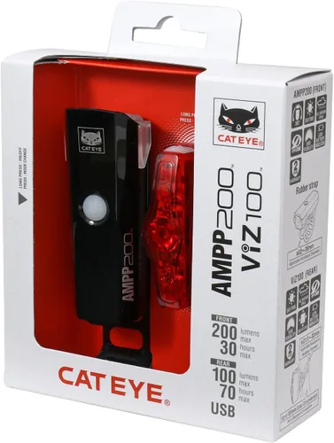 Vista 6 de CATEYE AMPP & ViZ - Kit combinado de luces para bicicleta recargables USB – IPX4 impermeable de alto lumen AMPP Opticube™ LED y luz de seguridad