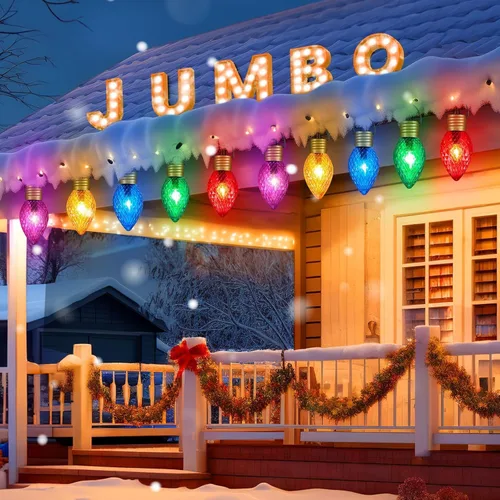 Vista 17 de Strawberry Jumbo C9 Luces de Camino de Navidad para Exteriores - 8.5 Pies 5 Luces LED C9 de Navidad, Luces C7 Cubiertas Jumbo Multicolor Luces