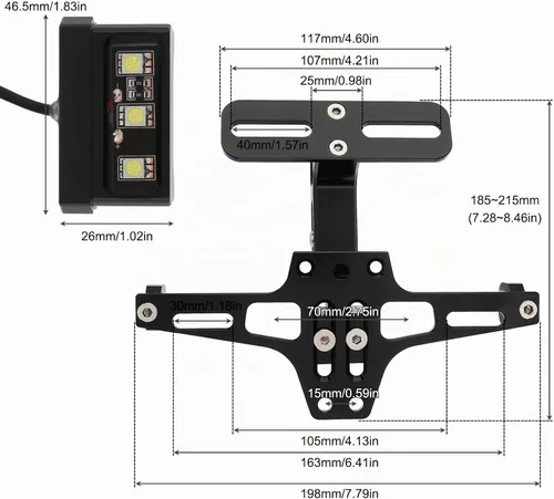 Vista 2 de Soporte de matrícula de motocicleta Eliminador de guardabarros ajustable Negro