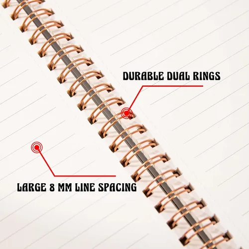 Vista 4 de MGGAO Cuaderno de espiral A5, paquete de 5 cuadernos rayados, con doble bolsillo, diarios en espiral para escribir, 0.315 in de ancho a rayas