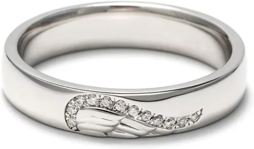 Vista 2 de Jeulia Anillo de plata de ley para mujer, con forma de corazón, dos tonos, con incrustaciones de alas de ángel, para parejas, boda, compromiso