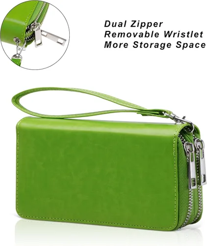 Vista 6 de Cartera con cremallera doble para mujer, bolso de mano con soporte para teléfono celular, tarjeta, moneda, efectivo
