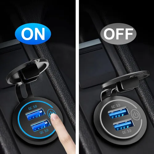 Vista 2 de Qidoe - Paquete de 5 salidas USB de carga rápida 3.0 de 12 V, impermeable, QC3.0, doble toma de corriente USB con interruptor táctil, enchufe