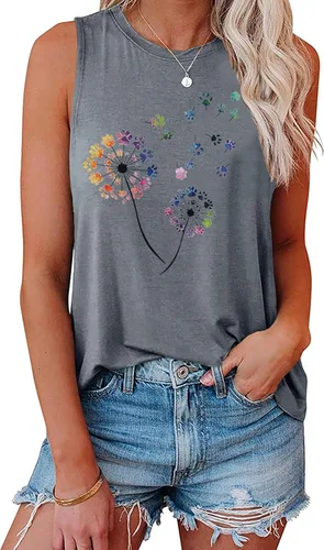 Vista 16 de Hount Camisetas sin mangas para mujer, estilo casual, holgadas, con gráficos, cómodas, para verano, básicas, camisetas tipo túnica 10-beige