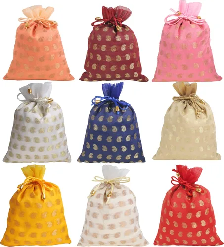 Vista 14 de Touchstone Drawstring Bags Indian Handcrafted Pouches Potli for Gifts Elefante_Multicolor (paquete de 20)