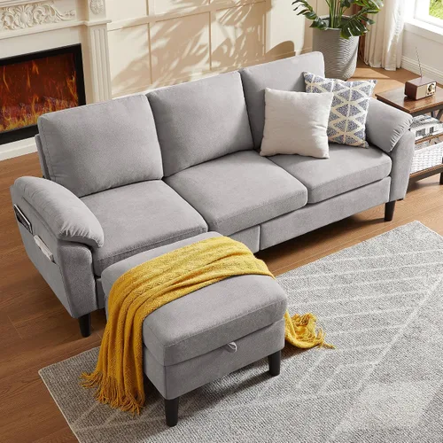 Vista 9 de Sofá modular convertible de 80 pulgadas, sofá pequeño en forma de L de 3 asientos con diván de almacenamiento reversible, sofá moderno de tela