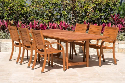 Vista 2 de Amazonia - Juego de comedor de patio de 7 piezas, acabado en teca oscura y ideal para exteriores