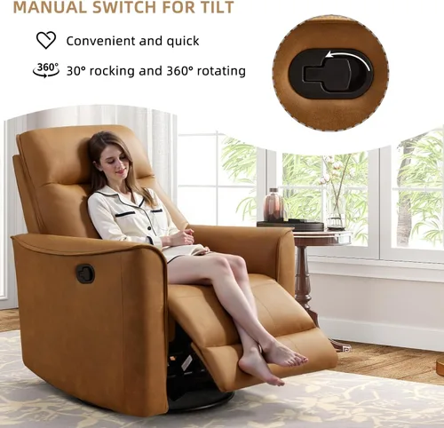 Vista 5 de CANMOV Juego de muebles de sofá reclinable manual para sala de estar, incluye sillas de enfermería Leathaire, reclinables giratorias, sillón