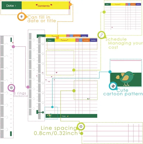 Vista 2 de Rancco Recambios para Planificador de Presupuesto Junior, 180 Páginas, Insertos de Papel Financiero de Media Carta con 8 Perforaciones para Anillos