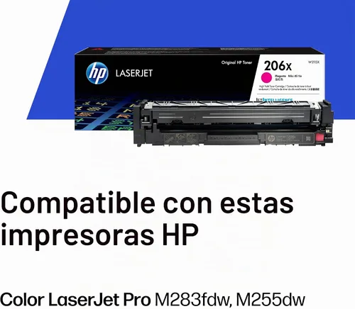 Vista 2 de HP 206X Cartucho de tóner magenta Funciona con Color LaserJet Pro M255, MFP M282, serie M283 W2113X
