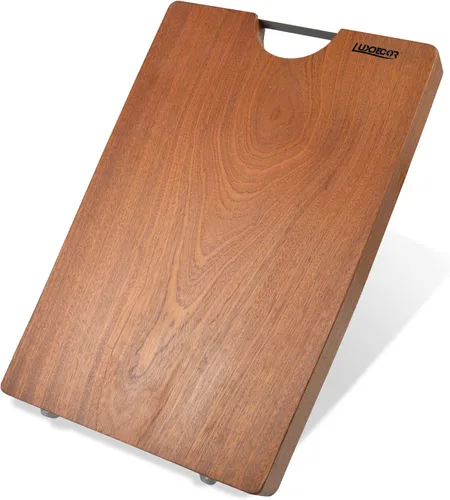 Vista 9 de Tabla de cortar de madera maciza de una pieza hecha de madera de sapele, tabla de cortar de madera dura resistente de 17.7 x 11.8 x 1.2 pulgadas