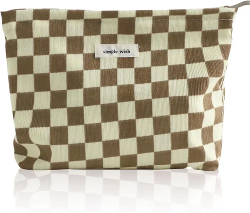 Vista 10 de Wudygirl Bolsa de maquillaje de lona para mujer, organizador estético de maquillaje, bolsa de maquillaje de viaje, bolsa de aseo para bolso, bolsa