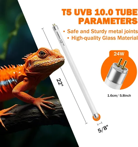 Vista 2 de Bombilla de reptil T5 10.0 UVB de 24 W, 22 pulgadas, paquete de 2