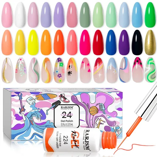 Vista 9 de RARJSM Juego de esmaltes de uñas de gel metalizados para arte de uñas, negro, plata, oro rosa, azul, verde, rojo, con brillantina, 12 colores, 0.2