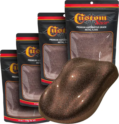 Vista 75 de Custom Shop - Purpurina metálica para pintura automotriz, oro brillante, 4 oz, micro escamas de metal de 0.004" para pintura de automóviles, aditivo