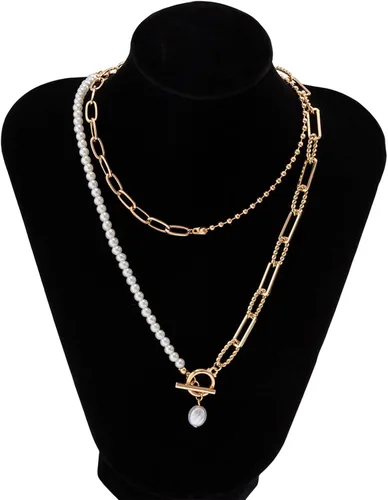 Vista 6 de HUASAI Collar de oro en capas para mujer, collar bohemio con cuentas de turquesa, collar largo con dije de moneda, collar bohemio en capas