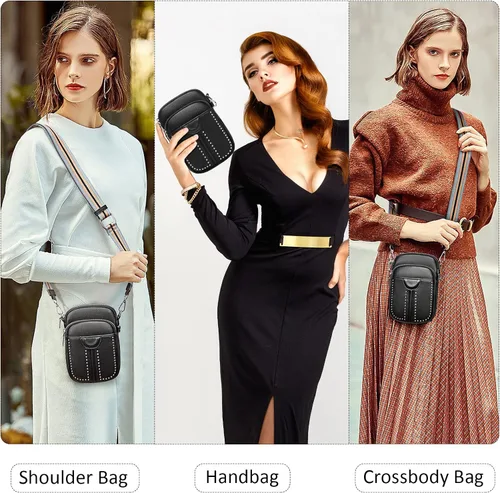 Vista 2 de Eslcorri Bolso cruzado para teléfono celular, pequeña bolsa multifuncional para teléfono celular, cartera de cuero para mujer