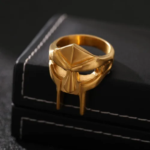Vista 7 de Yumikoo Doom - Anillo de máscara dorado - Anillos de acero inoxidable de titanio para hombre