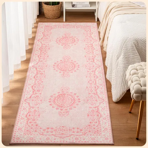 Vista 133 de Istana Alfombra larga antideslizante de 2.5 x 8 para el hogar, para pasillo y cocina, lavable, sedosa y suave al tacto, elegante, color azul y marfil