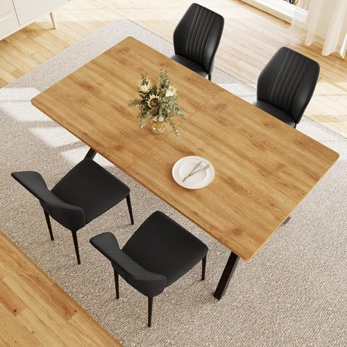 Vista 7 de HIPIHOM Juego de mesa de comedor de 5 piezas para 4-6 personas, mesa de cocina MDF de 63 pulgadas con 4 sillas tapizadas, patas de metal