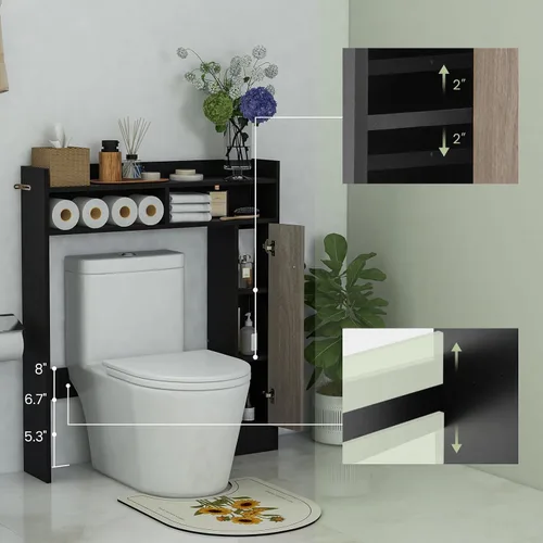 Vista 6 de Giantex Armario de almacenamiento corto sobre el inodoro, organizador de baño con gabinete de una sola puerta y estantes ajustables, ahorro