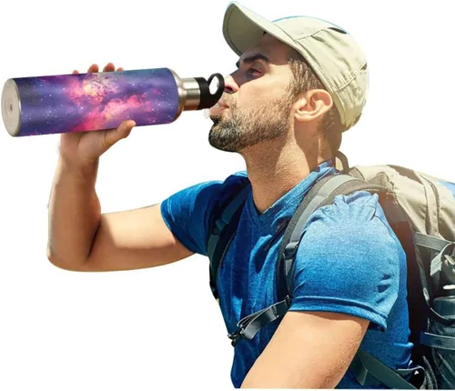 Vista 7 de Botella de agua colorida y hermosa galaxia de acero inoxidable de 20.3 fl oz, a prueba de fugas, adecuada para gimnasio, escuela, niños y adultos