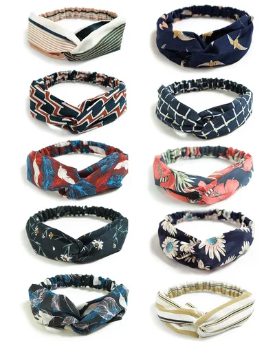 Vista 13 de DRESHOW - Paquete de 10 diademas para mujer con diseño entrecruzado vintage, estilo bohemio, trenzadas, elásticas, accesorios para el cabello