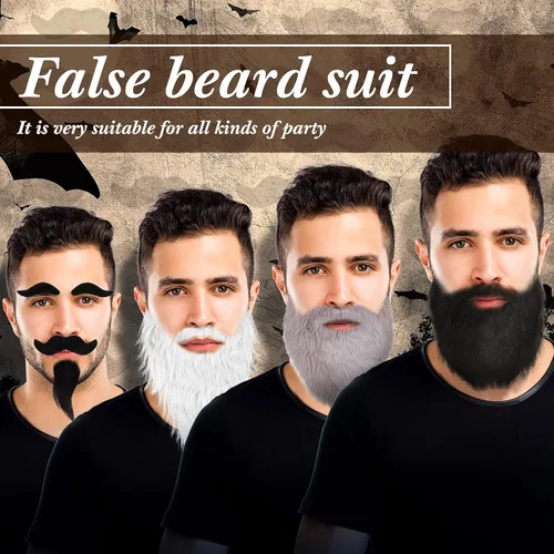 Vista 4 de Syhood 32 piezas de bigotes falsos para Halloween, autoadhesivas, bigote de barba, accesorios de mascarada de Navidad