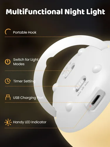 Vista 4 de Luz de huevo para guardería, batería de 2600 mAh con tiempo de funcionamiento de 150 horas, luz cálida de 3000 K y RGB 16 colores, atenuación