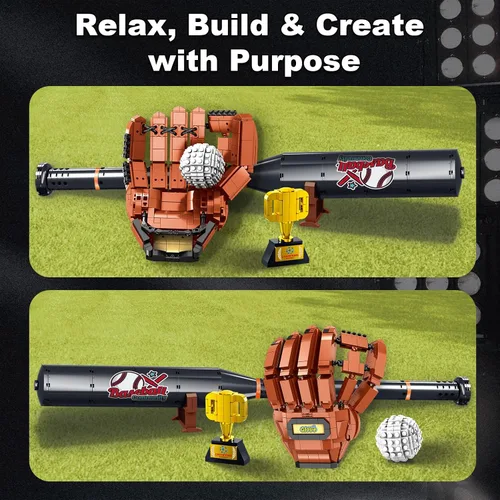 Vista 4 de Día del Padre para papás del béisbol y fanáticos de los deportes, juego de construcción de béisbol para adultos, 1021 piezas de juguete