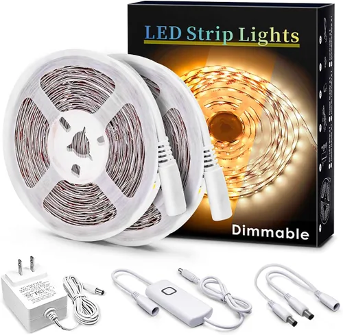 Vista 9 de MYPLUS - Tira de luces LED de color blanco, 16.4 pies, luz diurna blanca de 6000 K, cinta de luces LED con 700 lúmenes regulables y 300 LEDs, tira