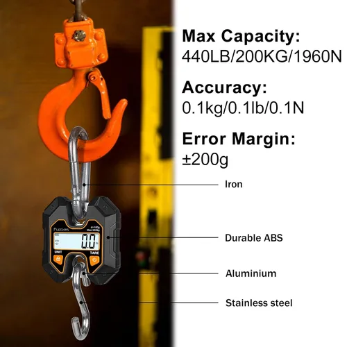Vista 2 de Báscula de Grúa Mini Fuzion – Báscula Colgante 440lb/200kg/1960N, Báscula para Venado con Pantalla LCD Grande, Funciones de Retención y Tara