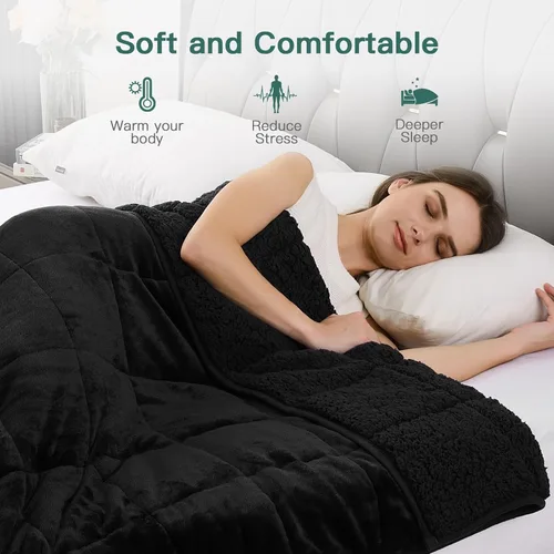 Vista 3 de Lofus Manta pesada para adultos (15 libras, 48 x 72 pulgadas), manta pesada lavable a máquina, mantas suaves con peso para aliviar el estrés y Negro
