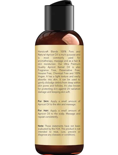 Vista 2 de Handcraft Blends Aceite de Semilla de Albaricoque - Prensado en Frío 4 Fl Oz - 100% Puro y Natural - Aceite Portador de Grado Premium para Piel