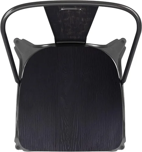 Vista 8 de Flash Furniture Perry - Silla apilable comercial para interiores y exteriores con asiento de poliestireno, marco de metal dorado envejecido, asiento
