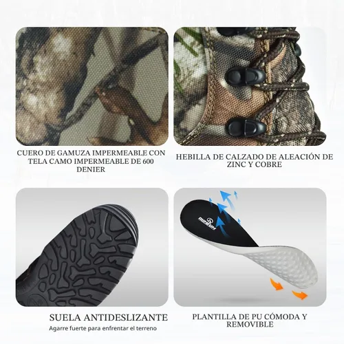 Vista 5 de Botas de caza impermeables para hombre, 8 pulgadas, ligeras, aisladas, camufladas, para exteriores, 14.11 oz Thinsulate