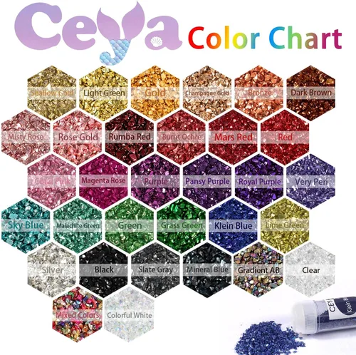 Vista 3 de Ceya - Conjunto de purpurina de vidrio irregular triturado en 32 colores, 640g/ 22.6 oz, chips de cristal metálico roto de 2-4mm, purpurina gruesa