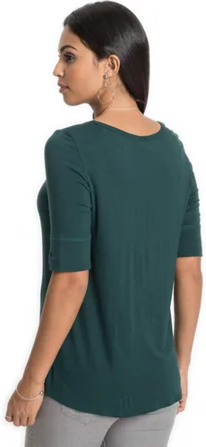 Vista 5 de Camiseta de verano para mujer, estilo casual, holgada, simple, cuello redondo, media manga