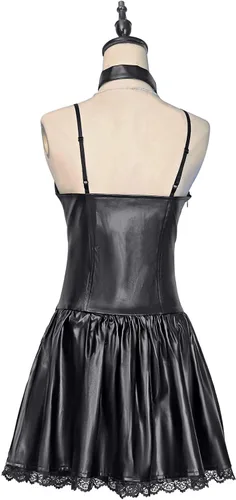 Vista 2 de Misa Amane - Disfraz gótico de cuero sintético para cosplay disfraz de anime para mujer ropa de Halloween Blanco