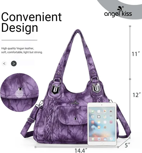 Vista 3 de Angelkiss - Bolsos y bolsos de mano para mujer, de cuero vegano lavado, bolso cruzado de hombro