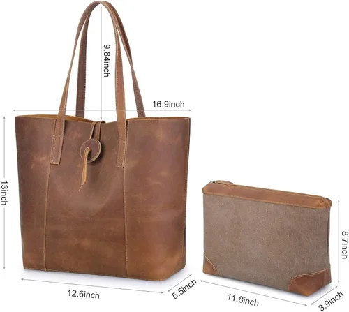 Vista 2 de S-ZONE Bolso grande del bolso del hombro del cuero genuino de las mujeres paquete grande del bolso del bolso del bolso con la pequeña bolsa