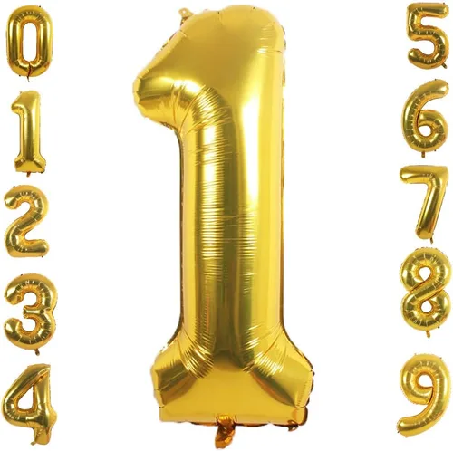 Vista 4 de Globos de papel de aluminio dorado (número 1, 40 pulgadas)