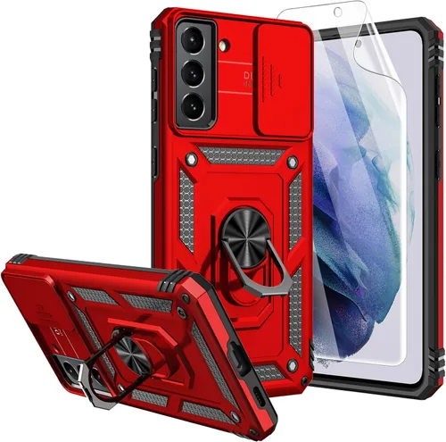Vista 10 de Funda para Galaxy S21, con protectores de pantalla y funda para cámara, [grado militar] de 16 pies. Funda a prueba de caídas con función de atril